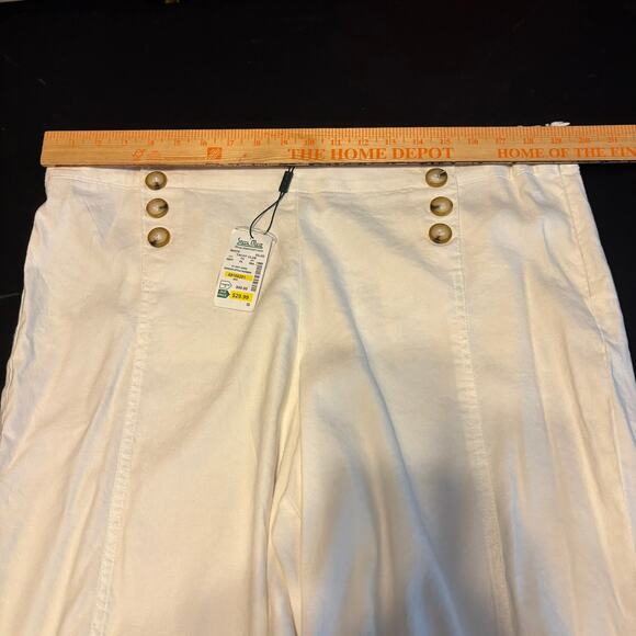 NWT For Cynthia Linen Blend White Crop Pants Wide Leg Summer Vacation Beach - Picture 3 of 7